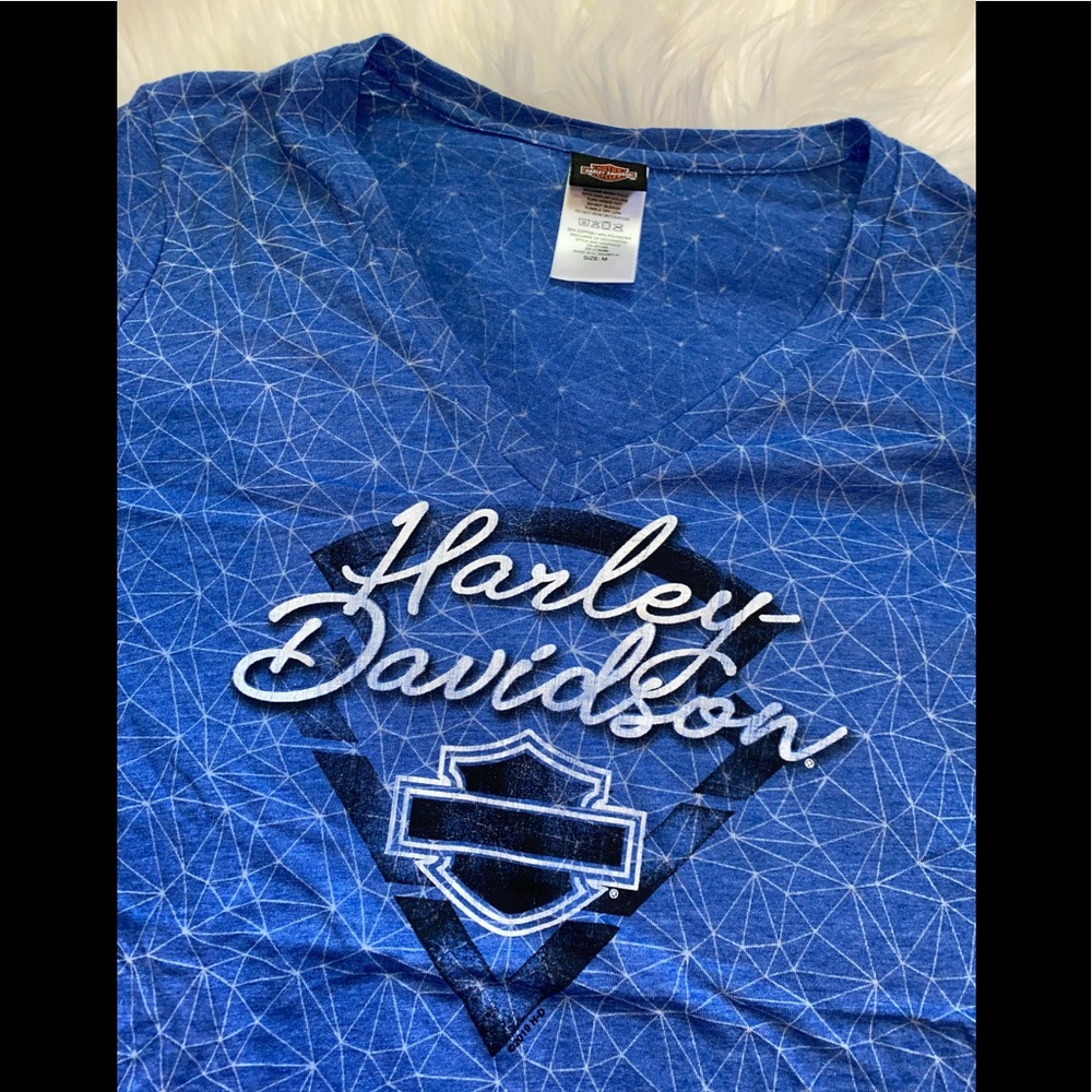 Harley Davidson blue geometric tee- Medium fits like a Large